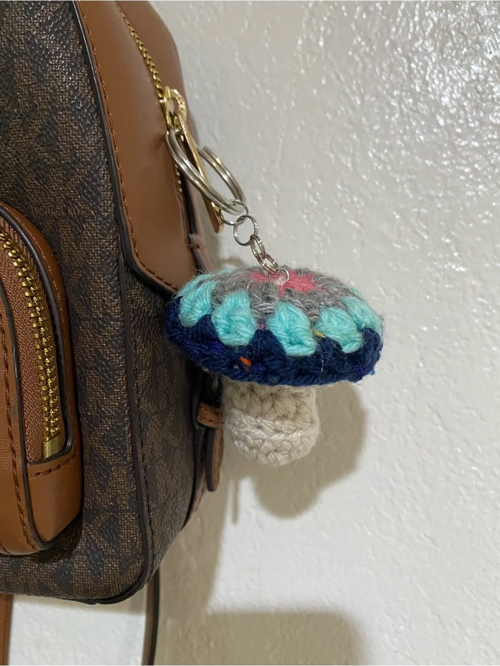 Handmade Crocheted Blue Mushroom Keychain
